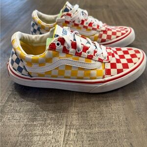 Vans Ward Old Skool Blue Red Yellow Checkered Skate Shoes Youth Size 4